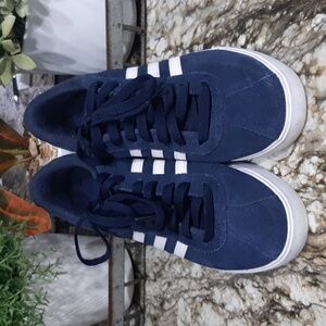 Adidas "Neo" Comfort Footbed Sneakers/Trainers Navy Blue Suede & White SZ 8.5